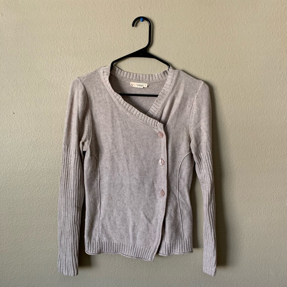 Fransa Oatmeal Asymettrical Button Sweater Sz S